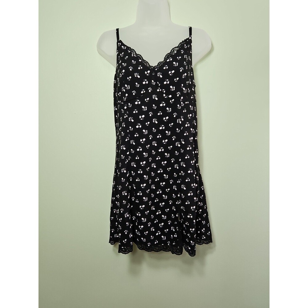 Hot Topic Y2K Med Black Mushroom Print Cami Dress Lace Trim Whimsy Goth Grunge